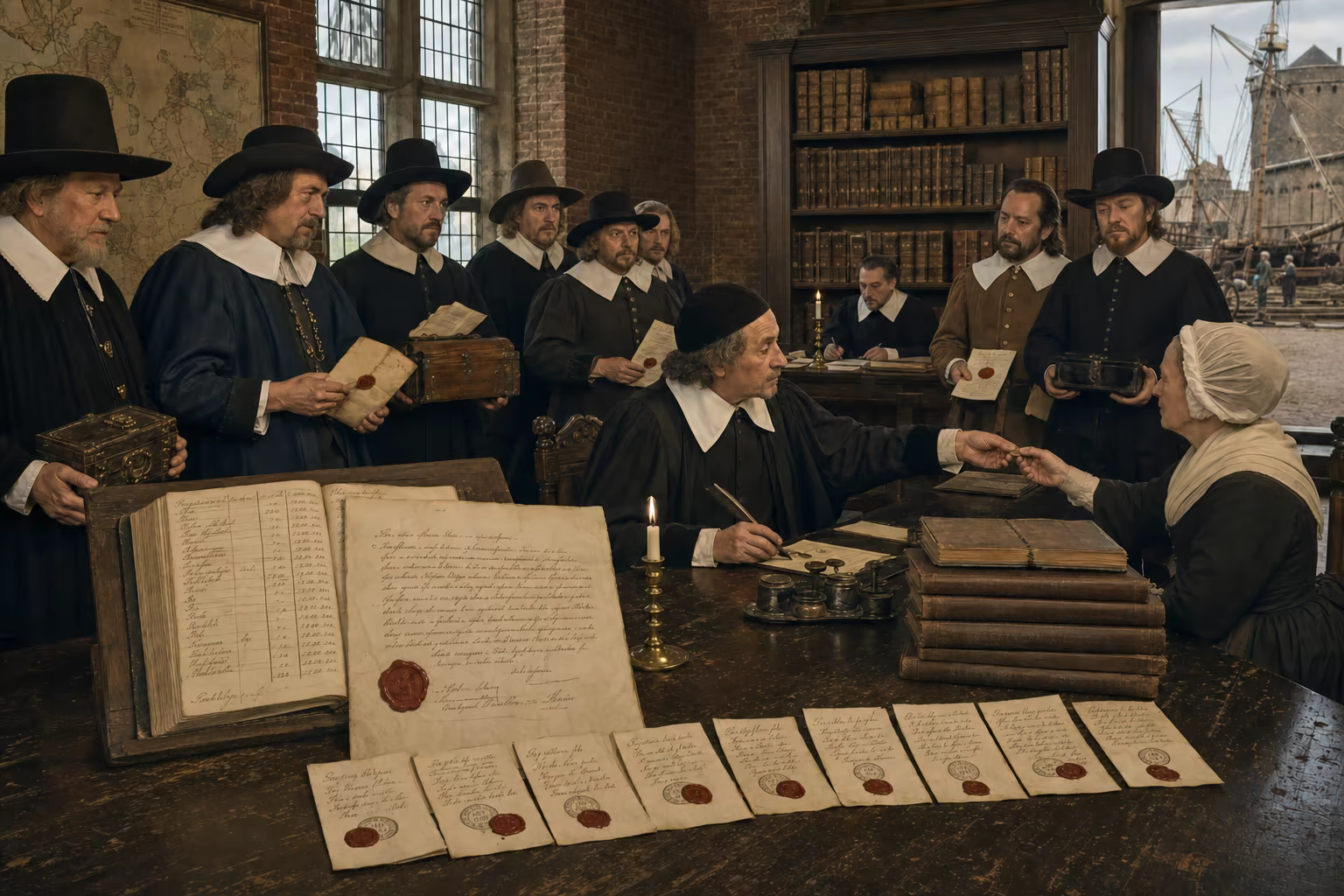 Excise receipts from a ring of Holland towns enter a provincial account beside an annuity bond whose scheduled payments are marked as honoured.