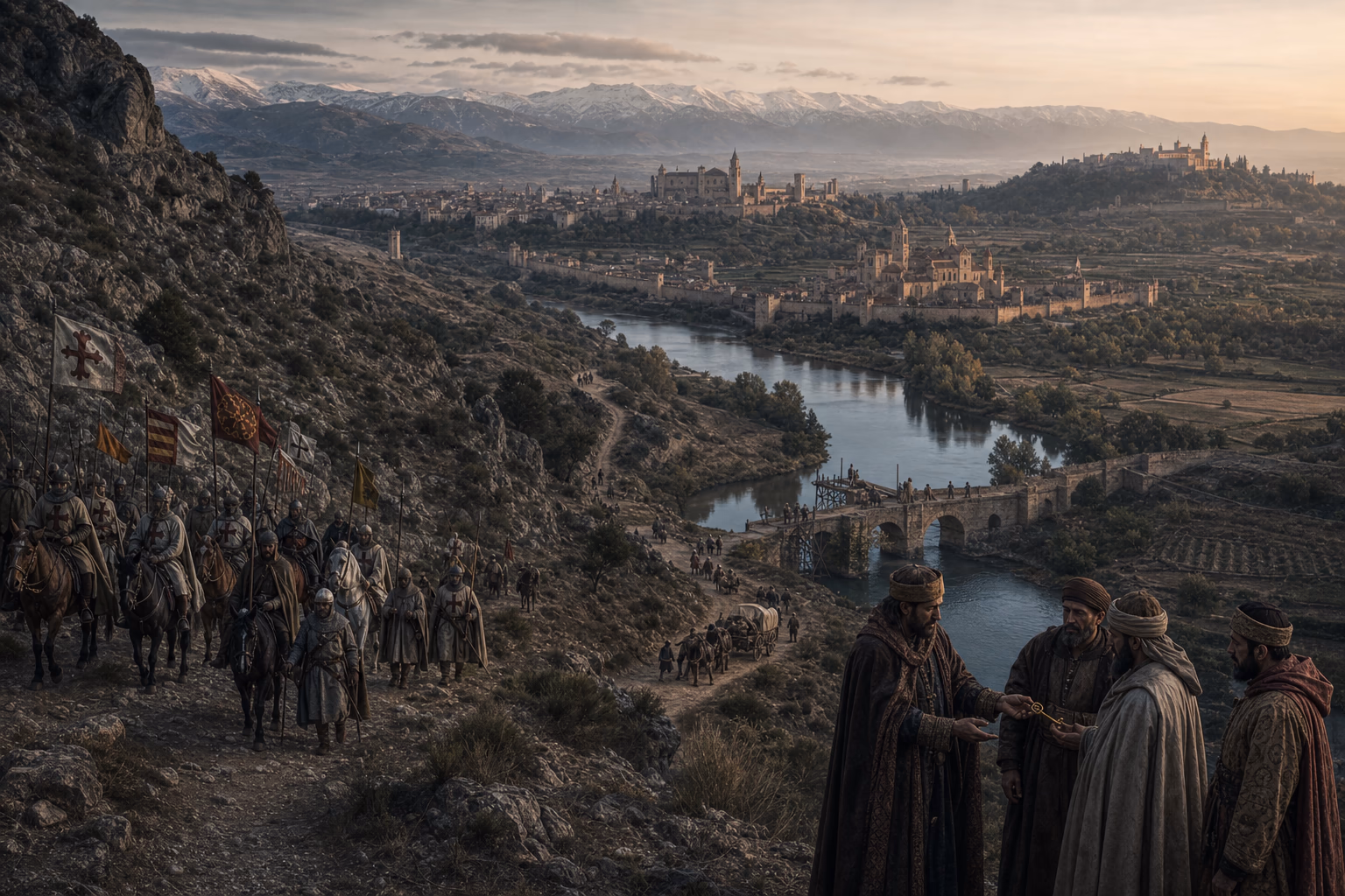A frontier map links the Sierra Morena pass to Córdoba, Seville and the keys of Granada before the Alhambra.