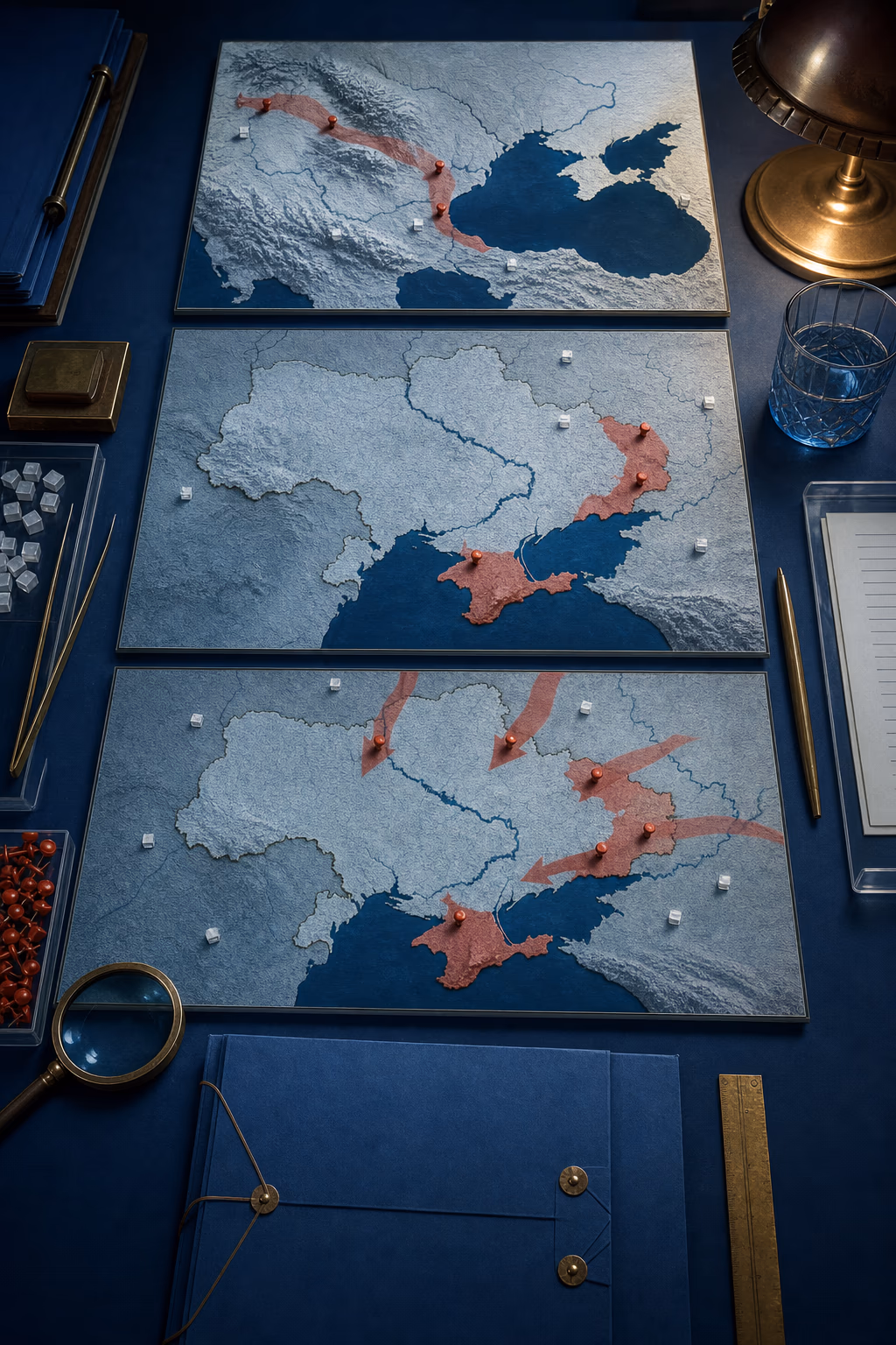 A static atlas sets the date of United Nations Resolution 68/262, the seizure of Crimea and the 2014 Donbas monitoring line against the warning from Georgia in 2008.
