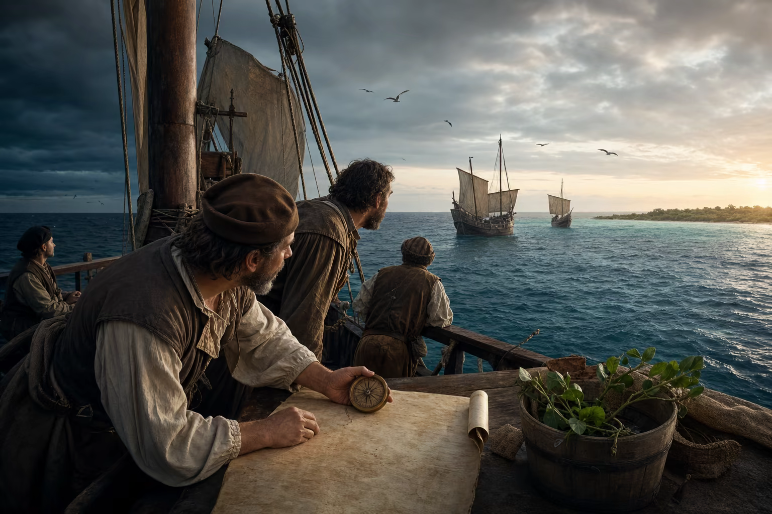 Pilots and sailors work a westbound Atlantic passage from the Canaries toward a carefully observed Caribbean shore.